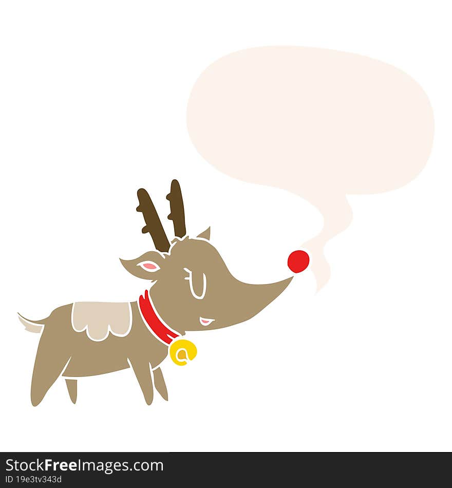 cartoon christmas reindeer with speech bubble in retro style