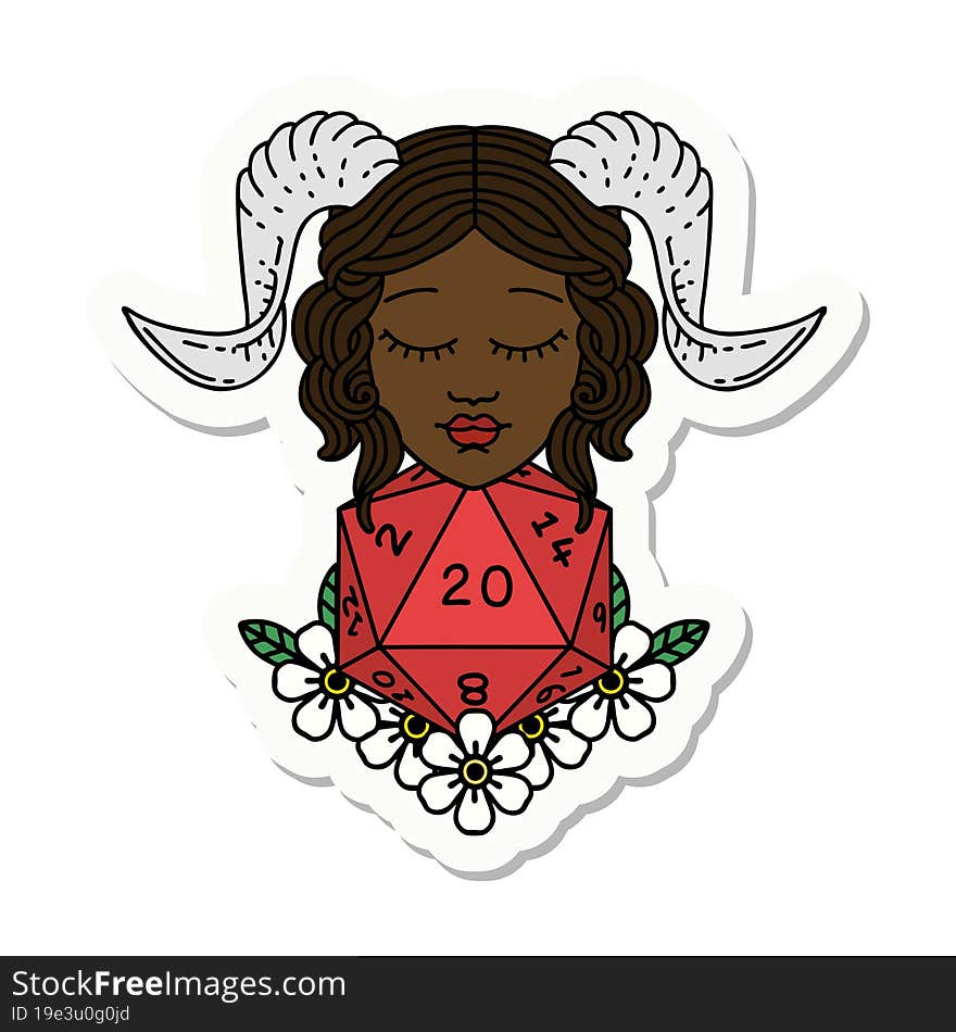 tiefling with natural 20 D20 dice roll sticker