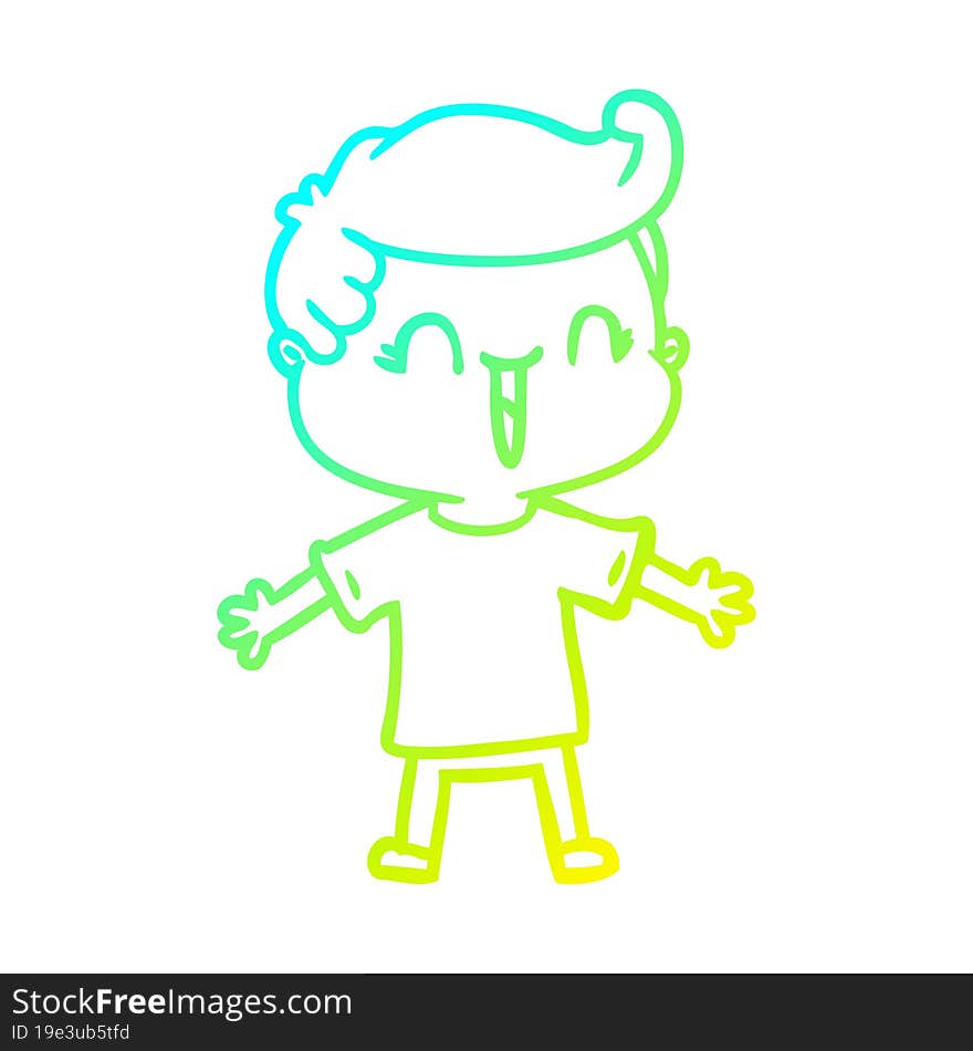 cold gradient line drawing of a cartoon laughing boy