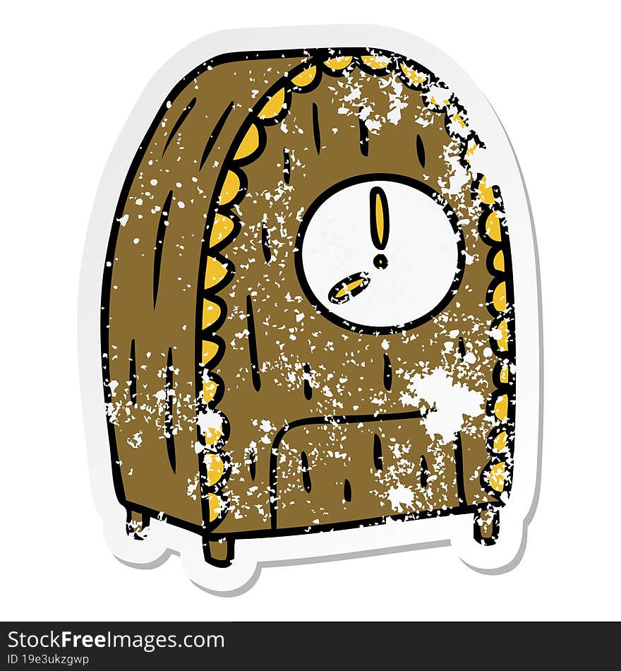 Distressed Sticker Cartoon Doodle Of An Old Fashioned Clock