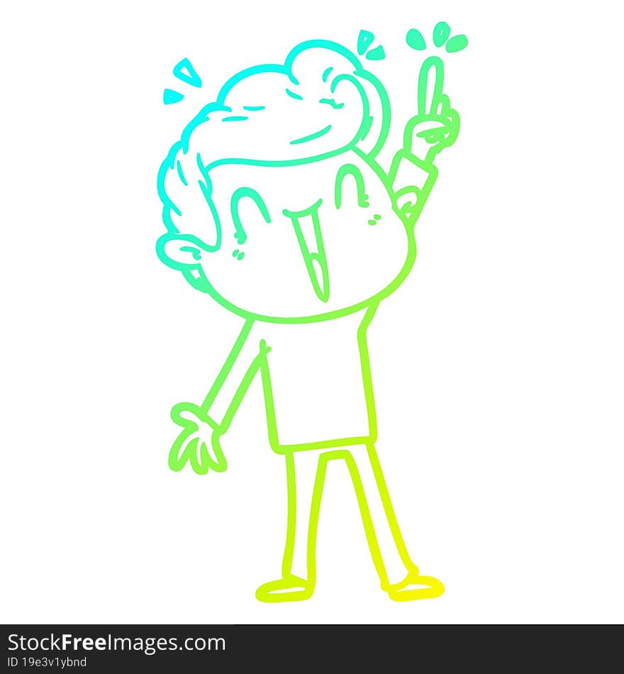 cold gradient line drawing of a cartoon excited man