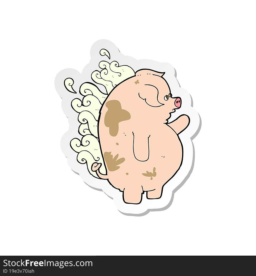 sticker of a cartoon fat smelly pig