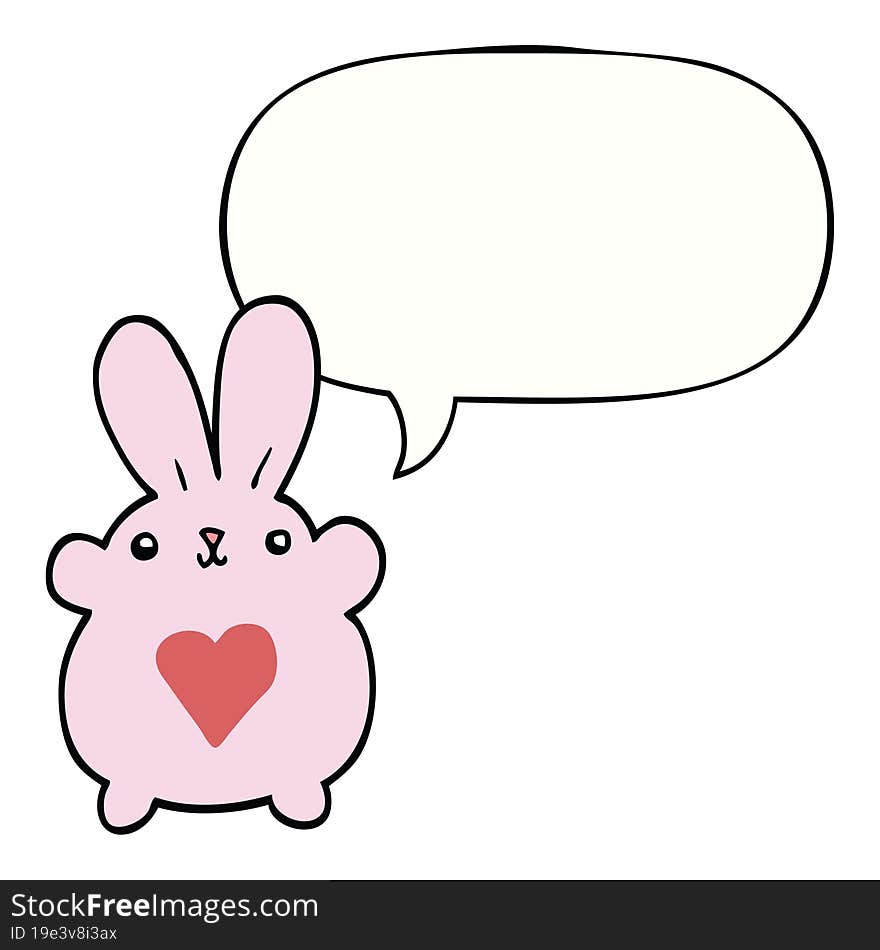 cute cartoon rabbit and love heart and speech bubble