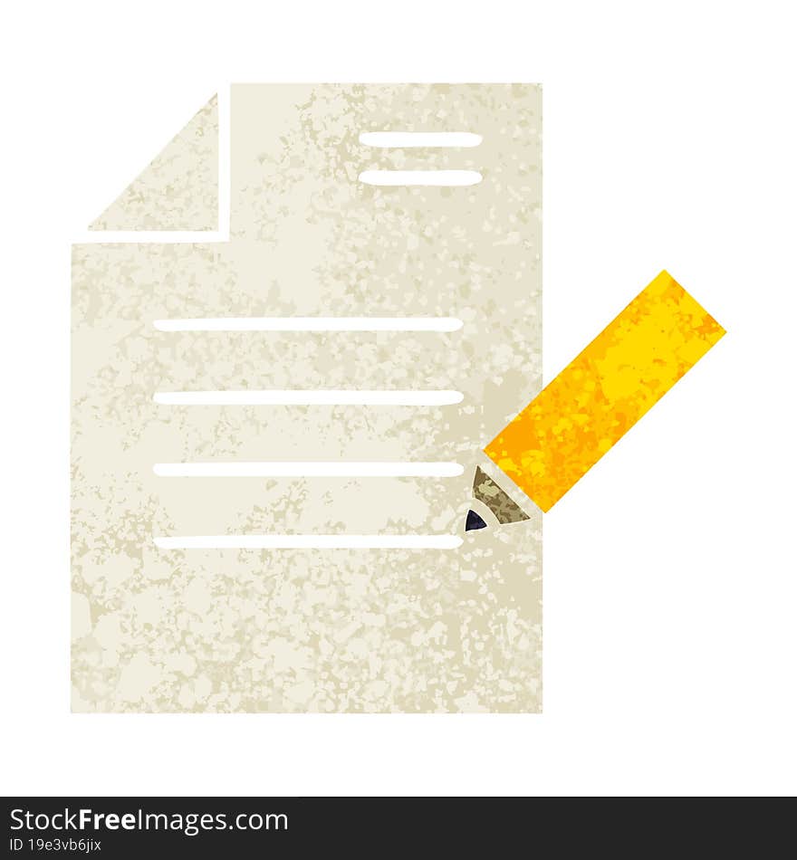 retro illustration style cartoon of writing a document