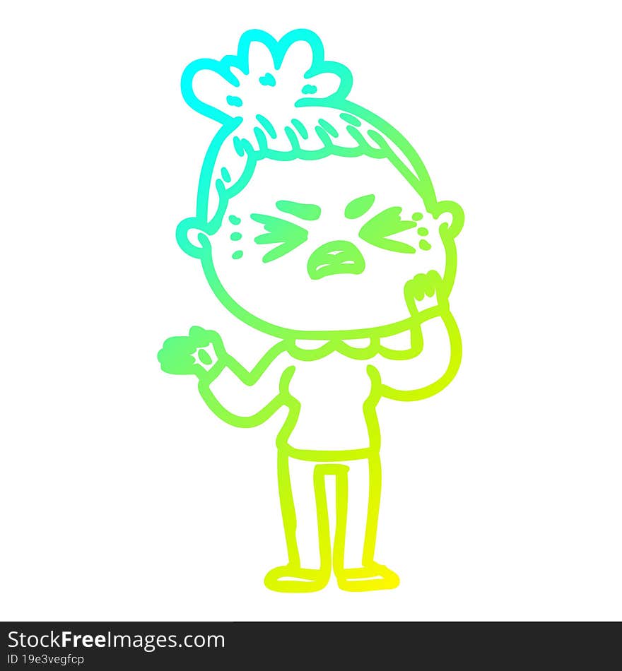 cold gradient line drawing of a cartoon angry woman