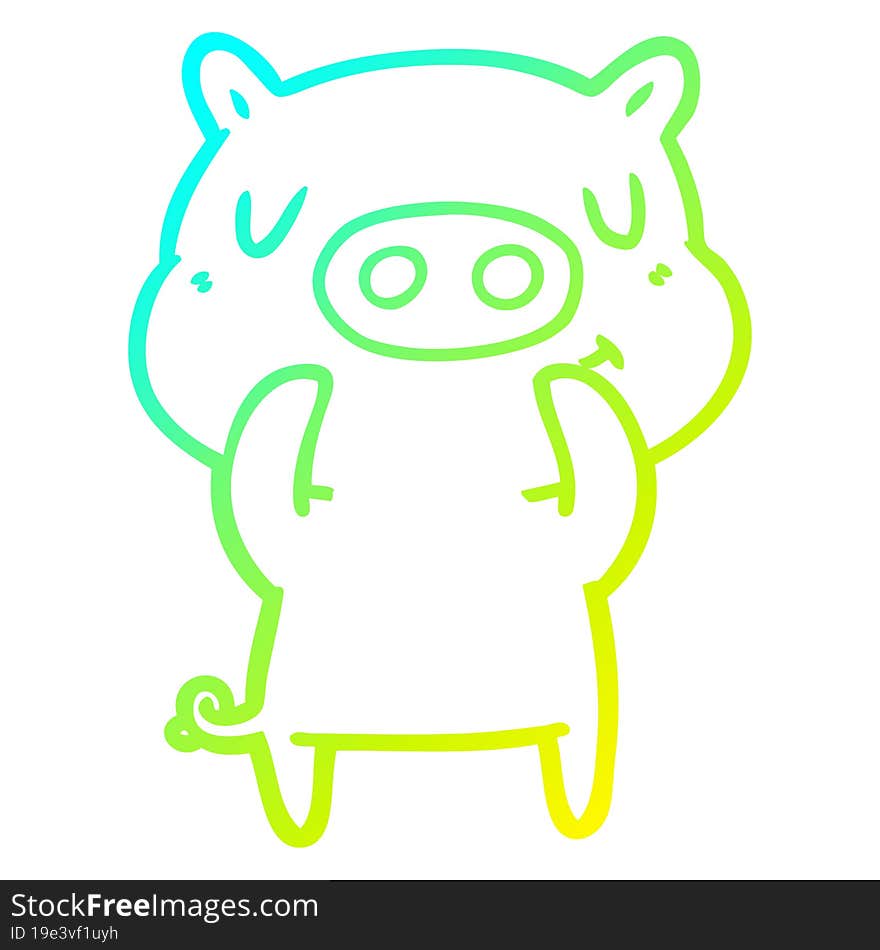 cold gradient line drawing cartoon content pig