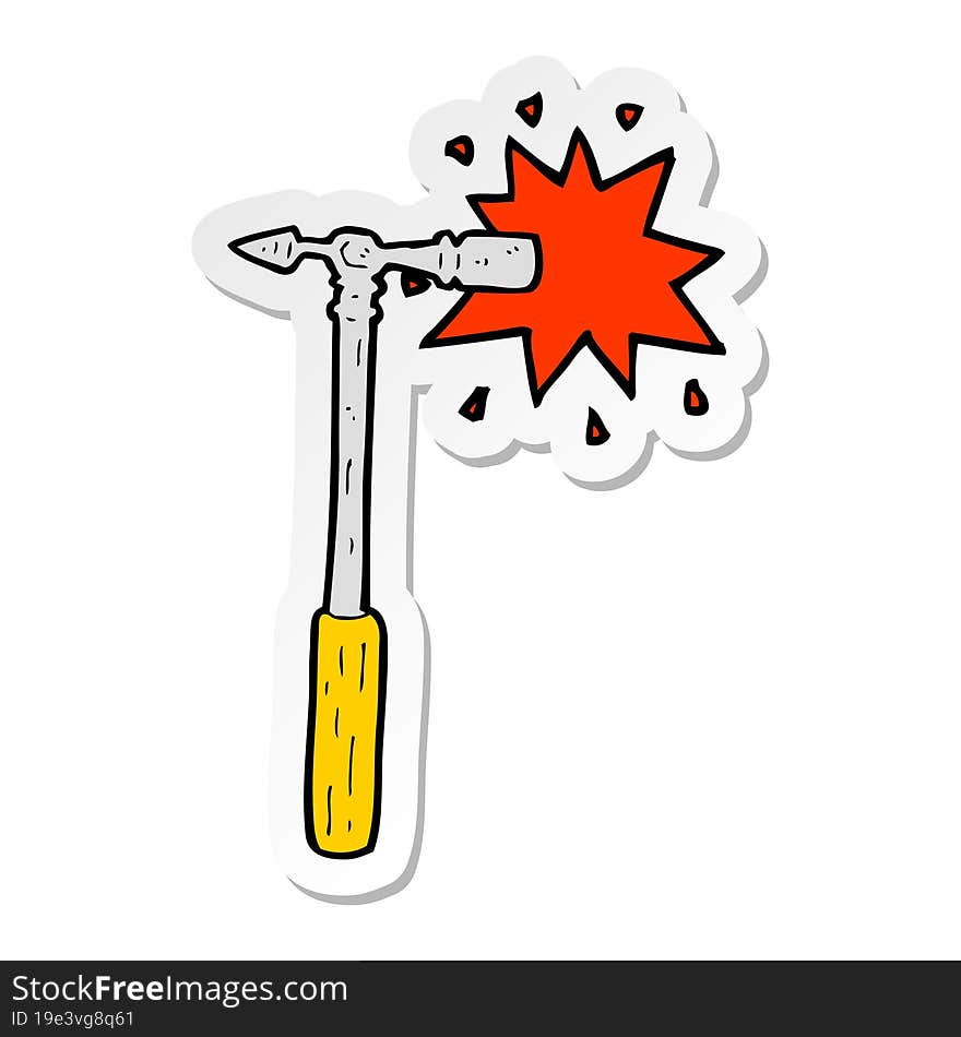 Sticker Of A Cartoon Pin Hammer