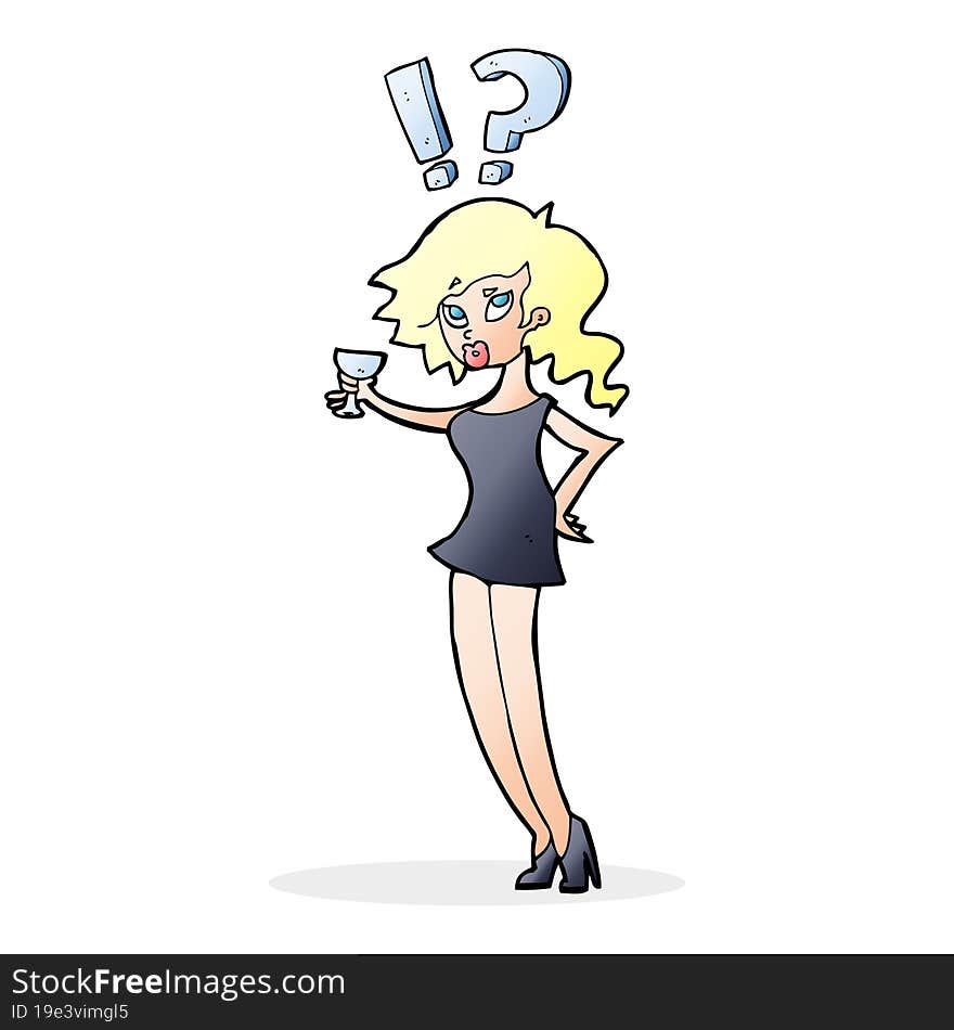 Cartoon Confused Woman With Drink