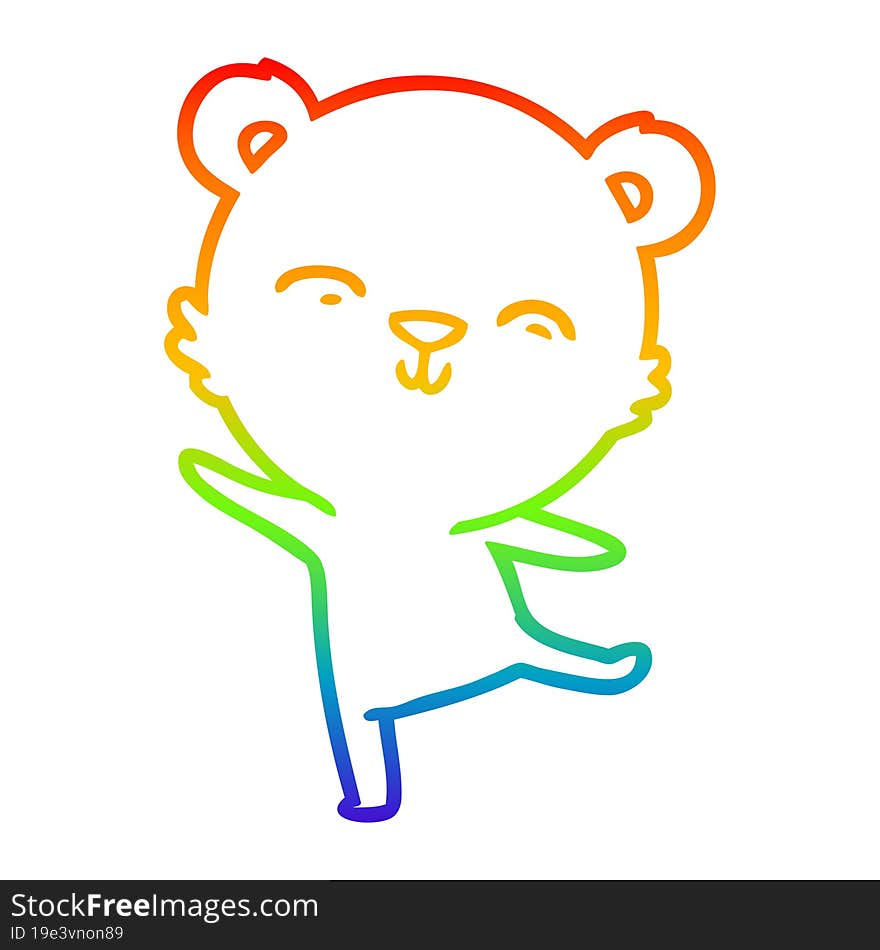 rainbow gradient line drawing happy cartoon polar bear dancing