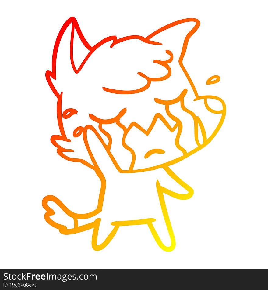 warm gradient line drawing crying waving fox cartoon