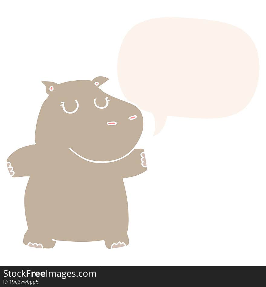 cartoon hippo and speech bubble in retro style