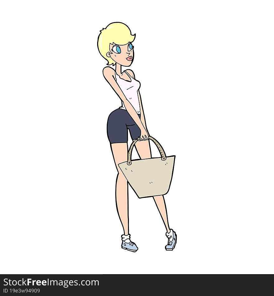 cartoon attractive woman shopping