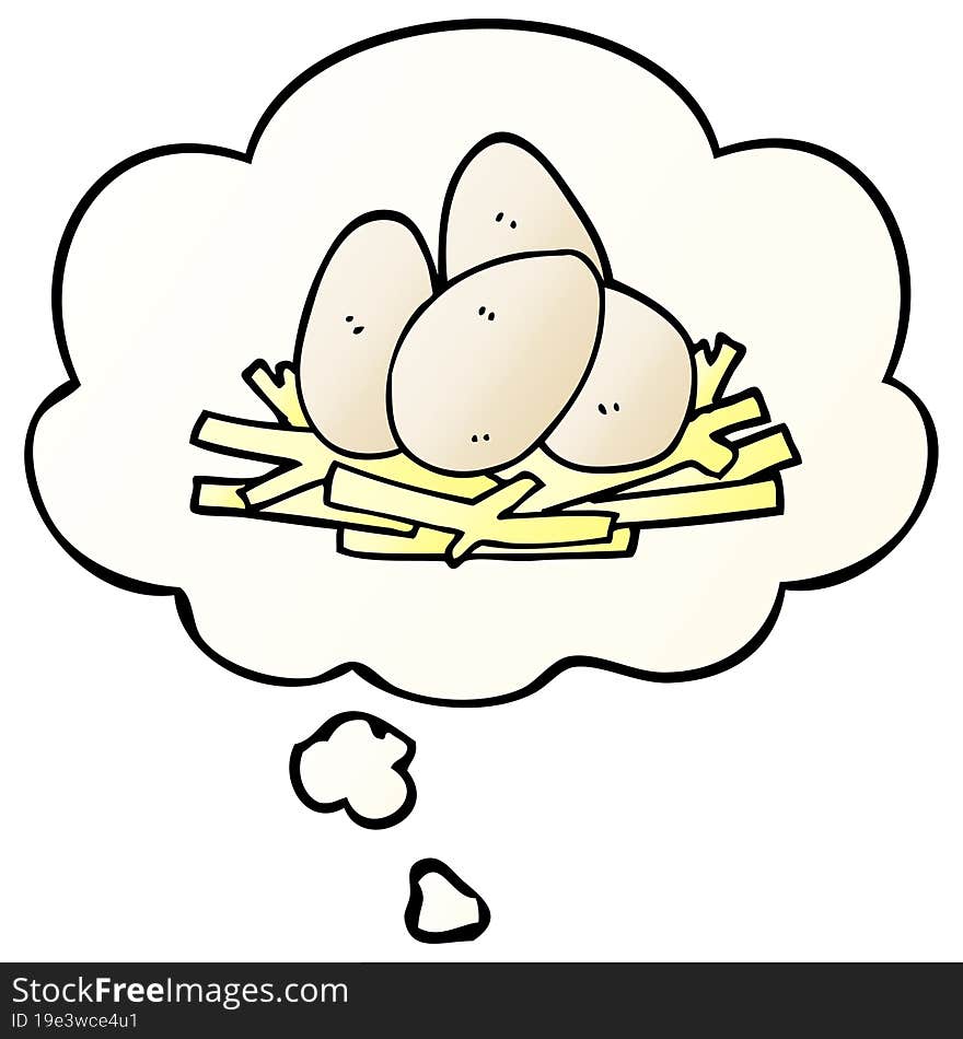 Cartoon Eggs In Nest And Thought Bubble In Smooth Gradient Style