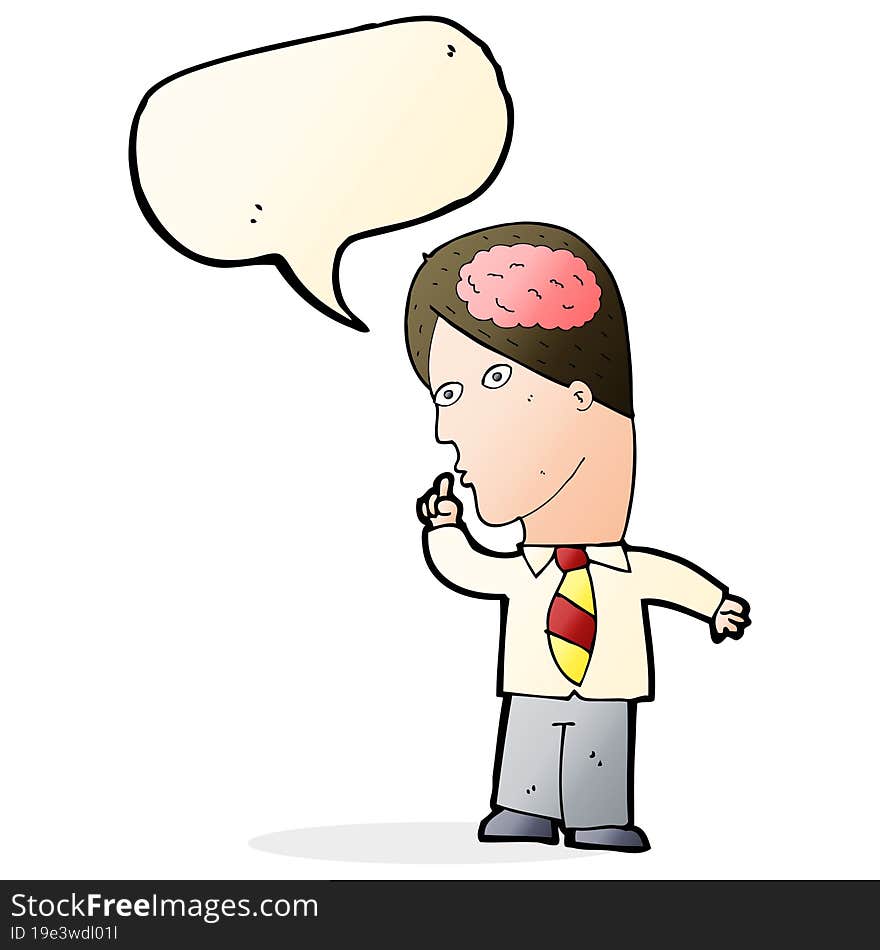 cartoon businessman with huge brain with speech bubble