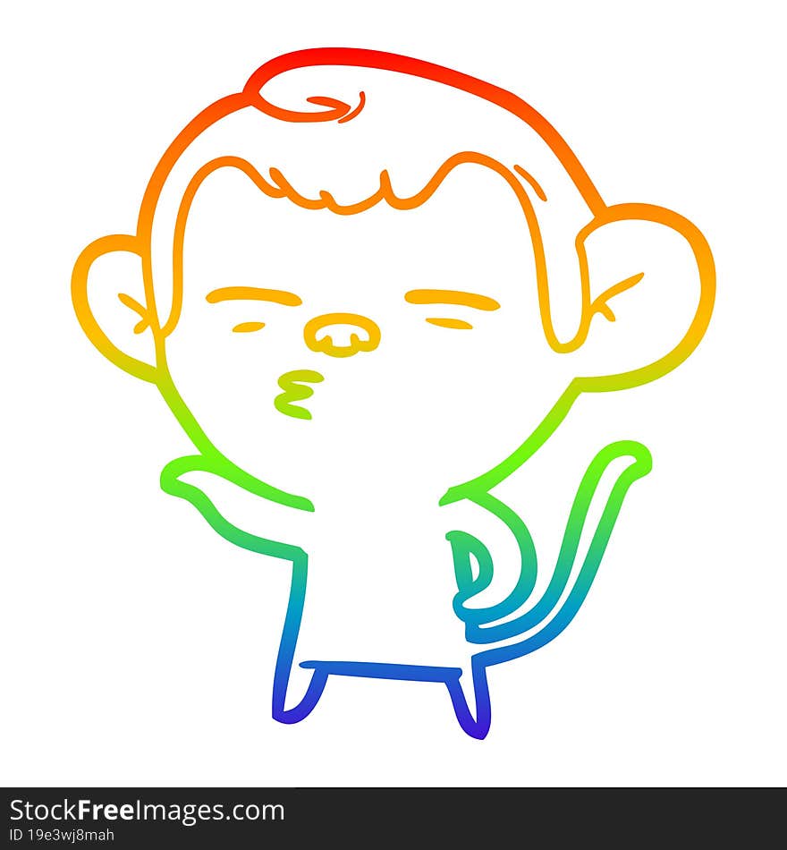 rainbow gradient line drawing cartoon suspicious monkey