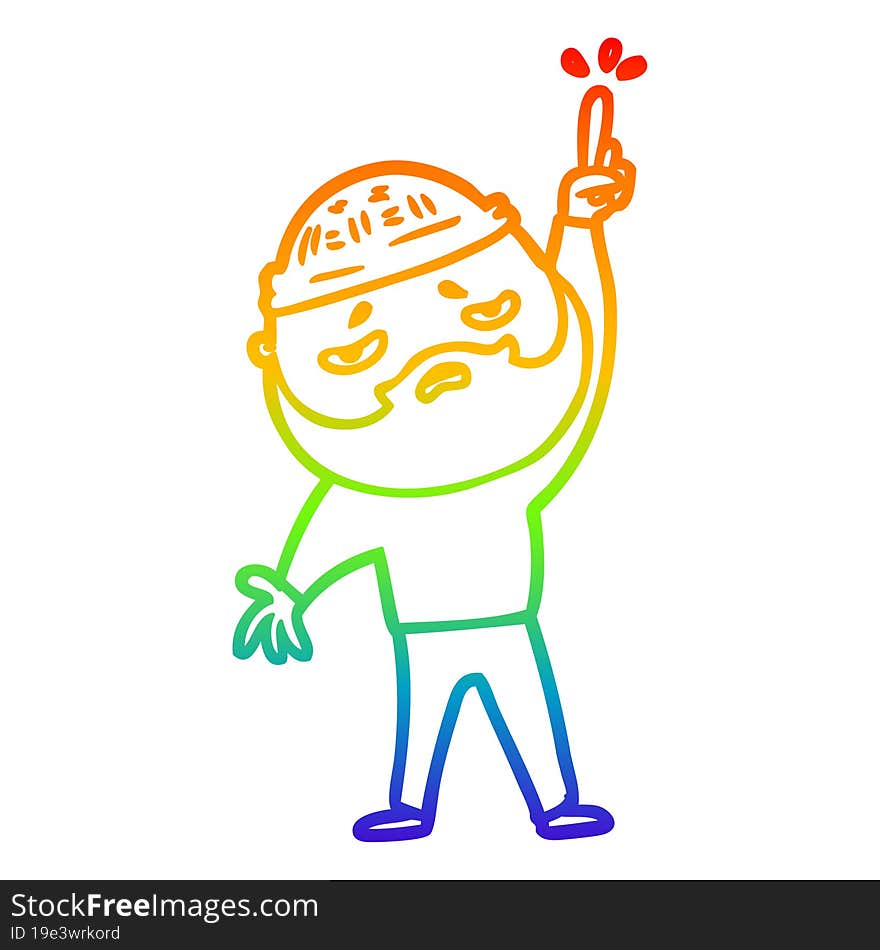 rainbow gradient line drawing cartoon worried man with beard