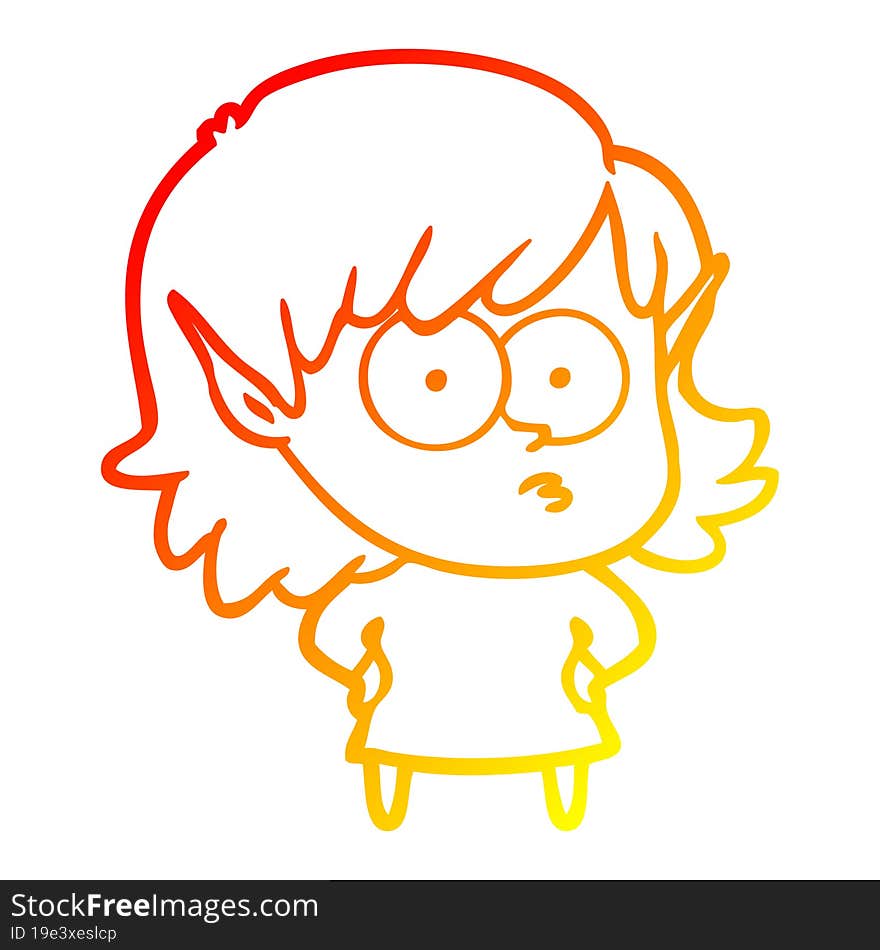 warm gradient line drawing cartoon shocked elf girl