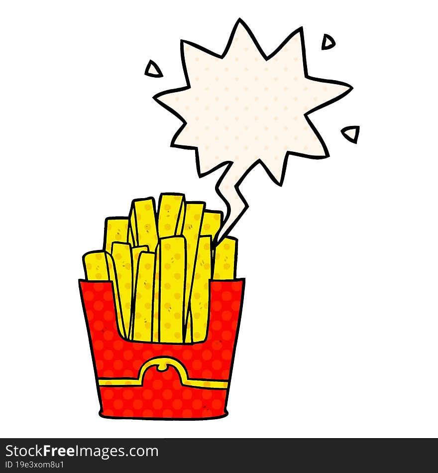 Cartoon Junk Food Fries And Speech Bubble In Comic Book Style