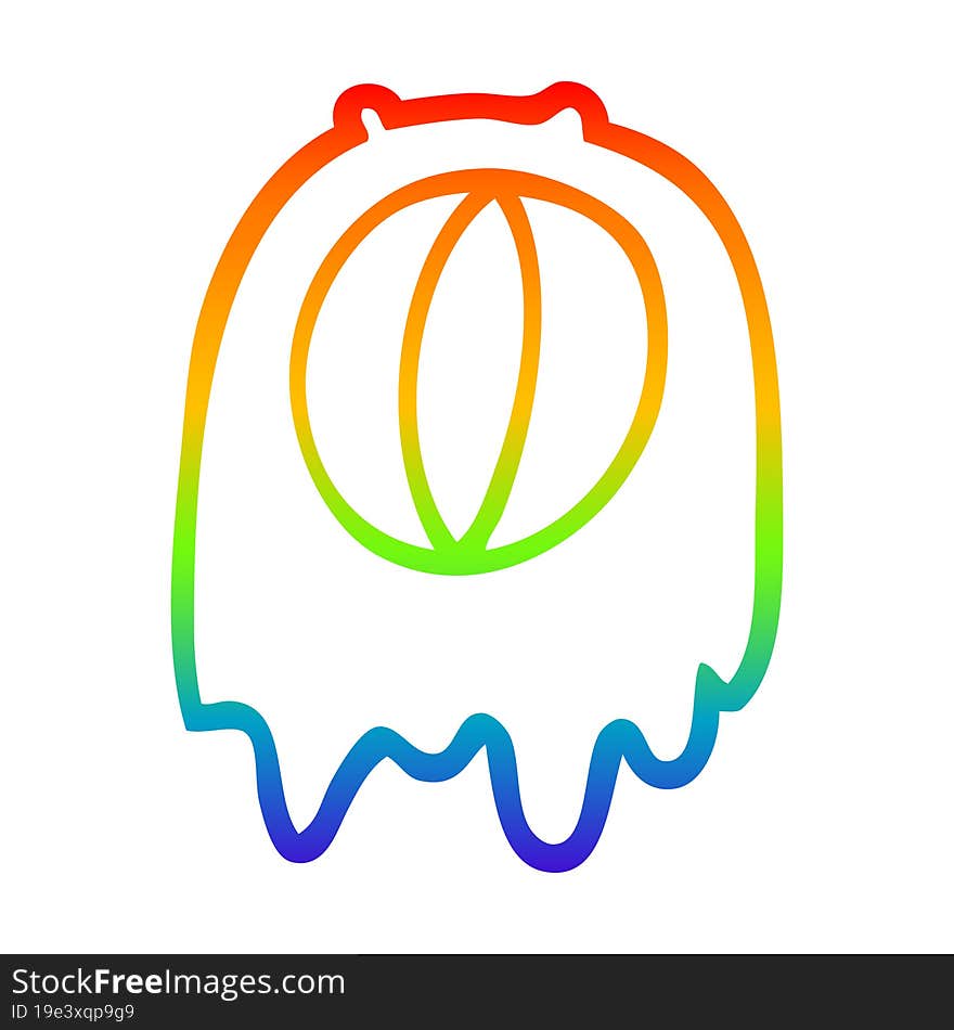 rainbow gradient line drawing of a cartoon spooky ghost