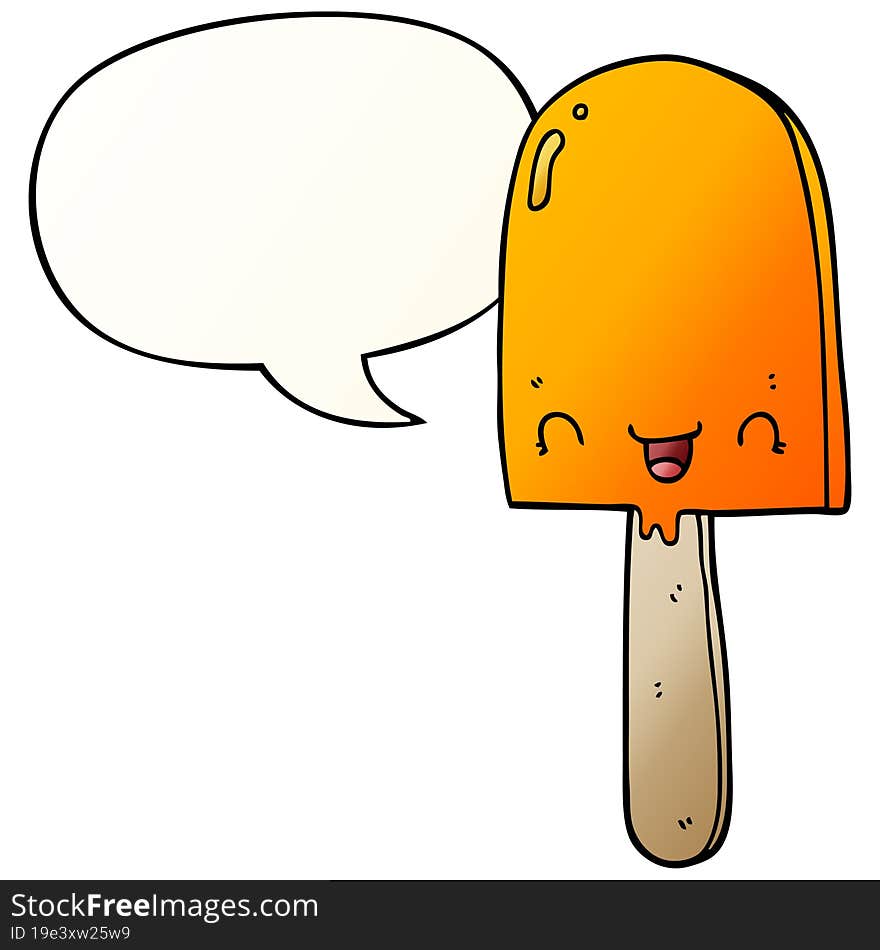 cartoon ice lolly with speech bubble in smooth gradient style