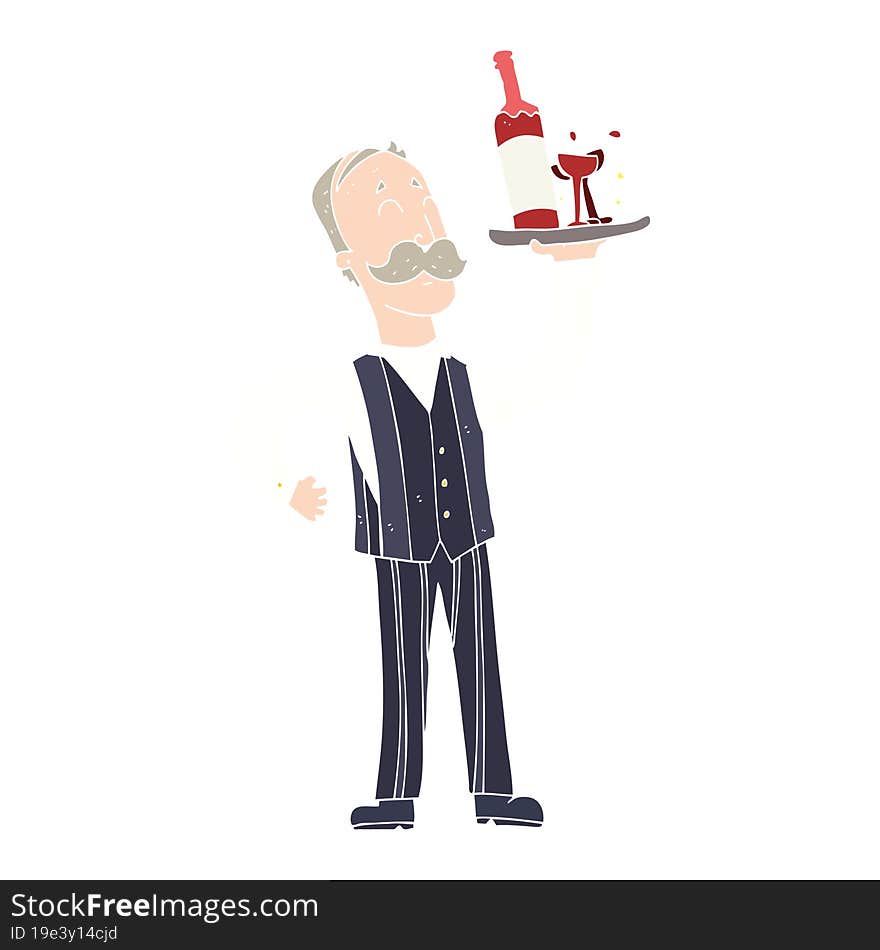 flat color illustration of a cartoon waiter