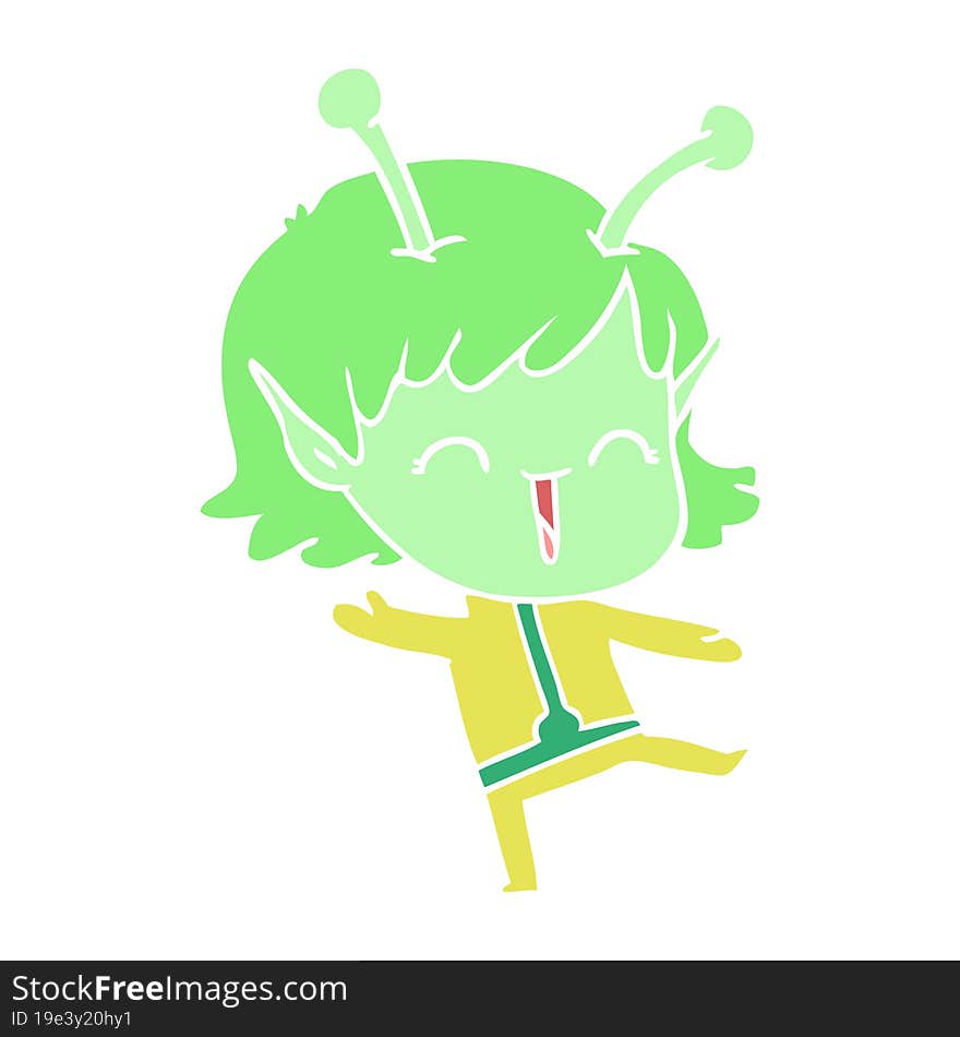 flat color style cartoon alien girl laughing