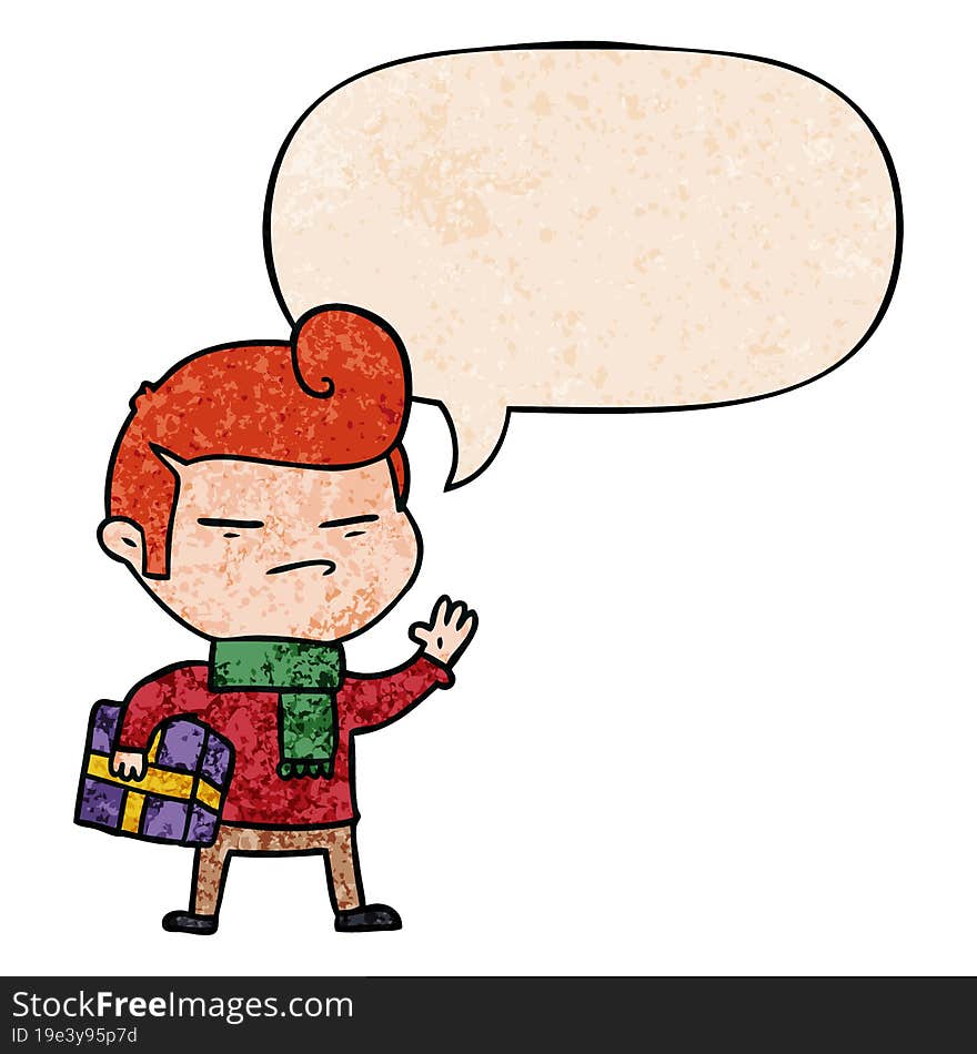 cartoon cool guy and fashion hair cut and speech bubble in retro texture style