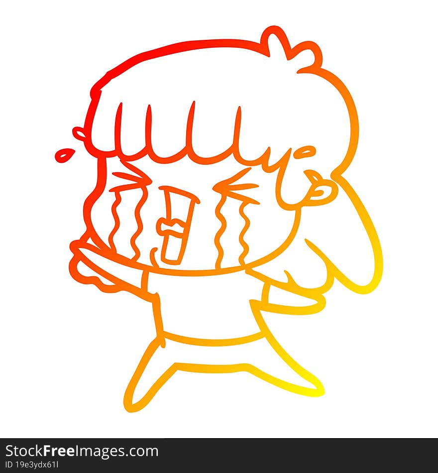 warm gradient line drawing cartoon woman in tears