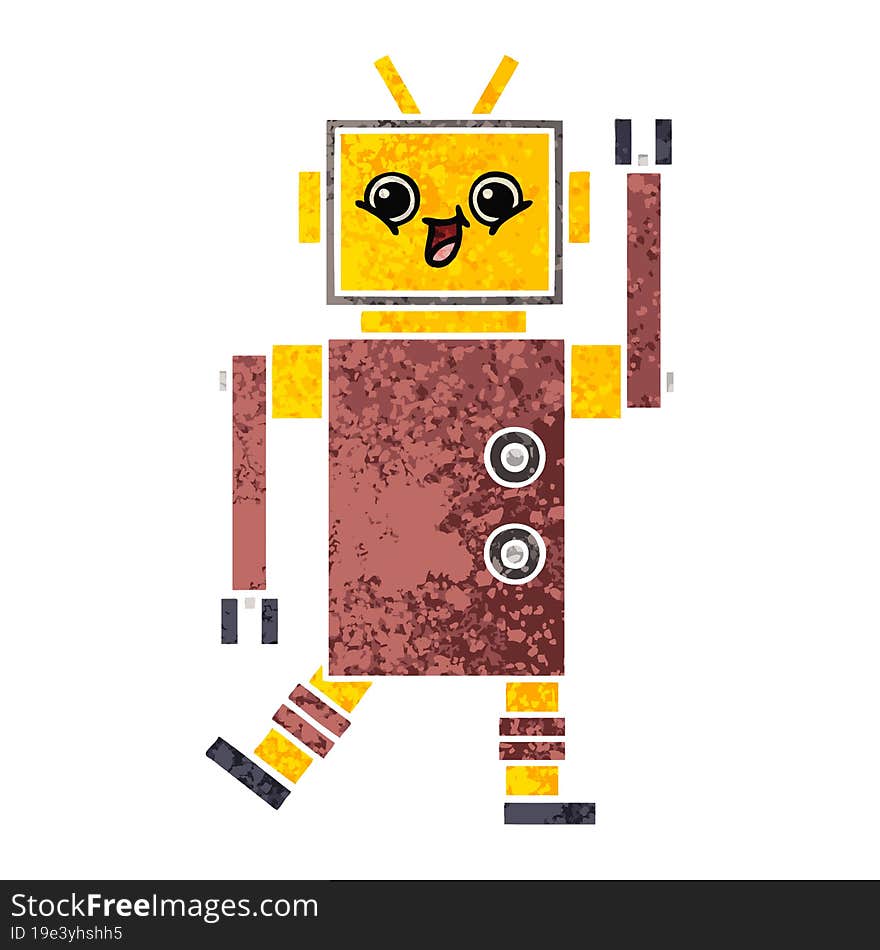 Retro Illustration Style Cartoon Robot