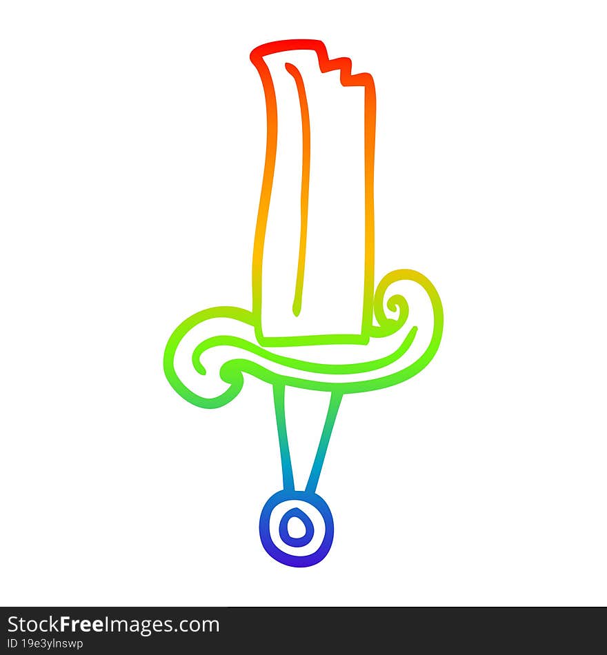 rainbow gradient line drawing of a cartoon jeweled sword