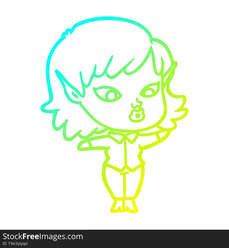 cold gradient line drawing pretty cartoon elf girl