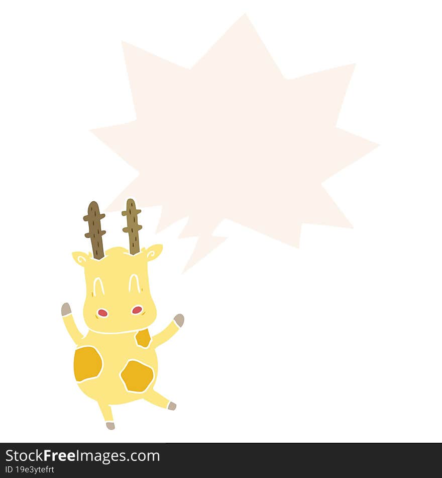 cute cartoon giraffe and speech bubble in retro style