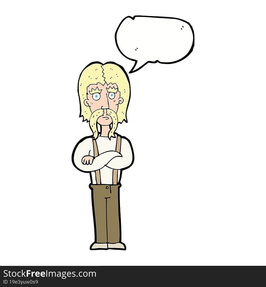 cartoon long mustache man with folded arms with speech bubble