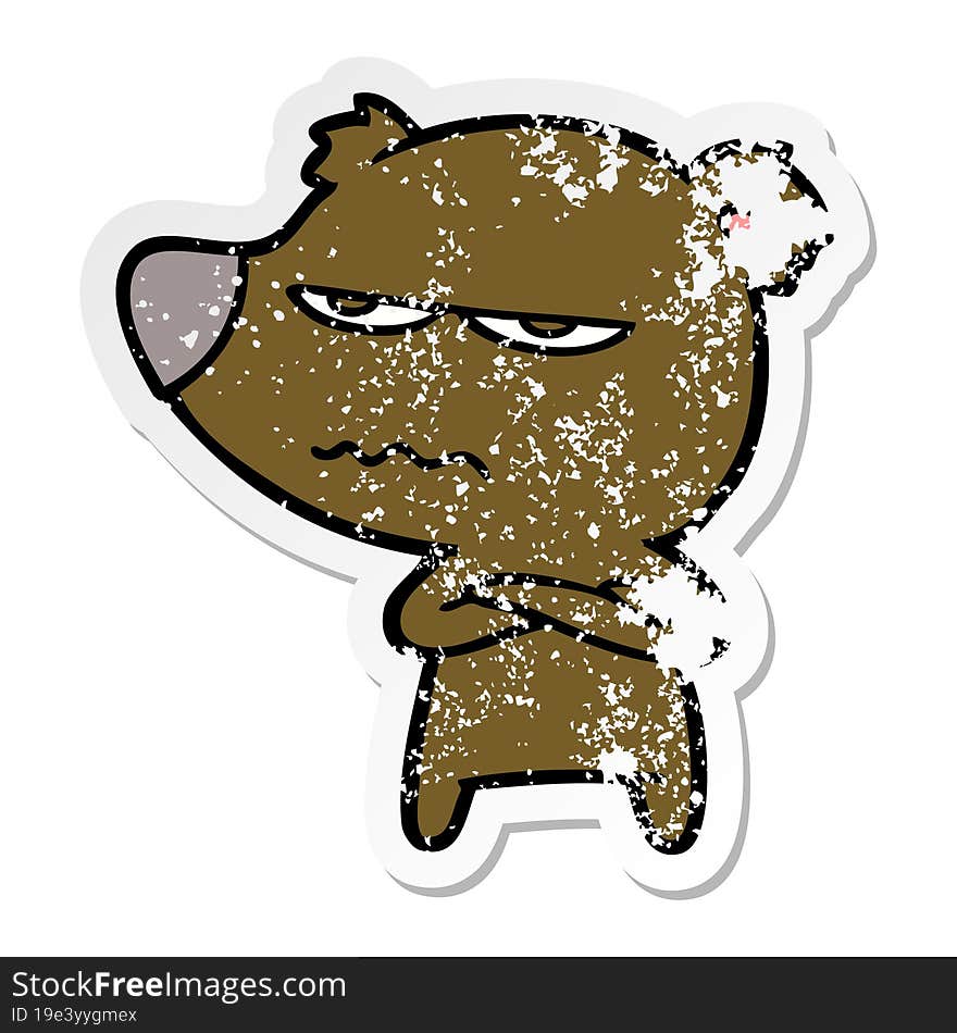 distressed sticker of a angry bear cartoon