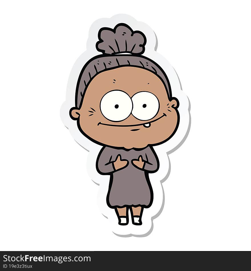 sticker of a cartoon happy old woman