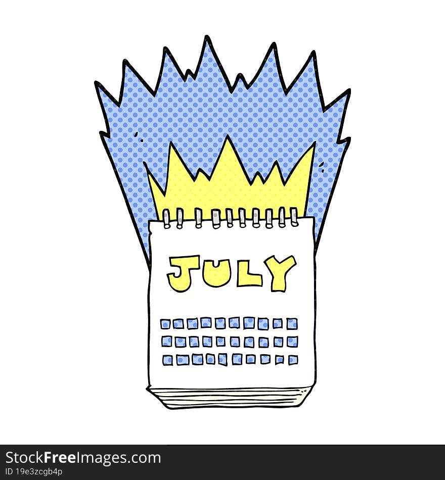 freehand drawn cartoon calendar showing month of July