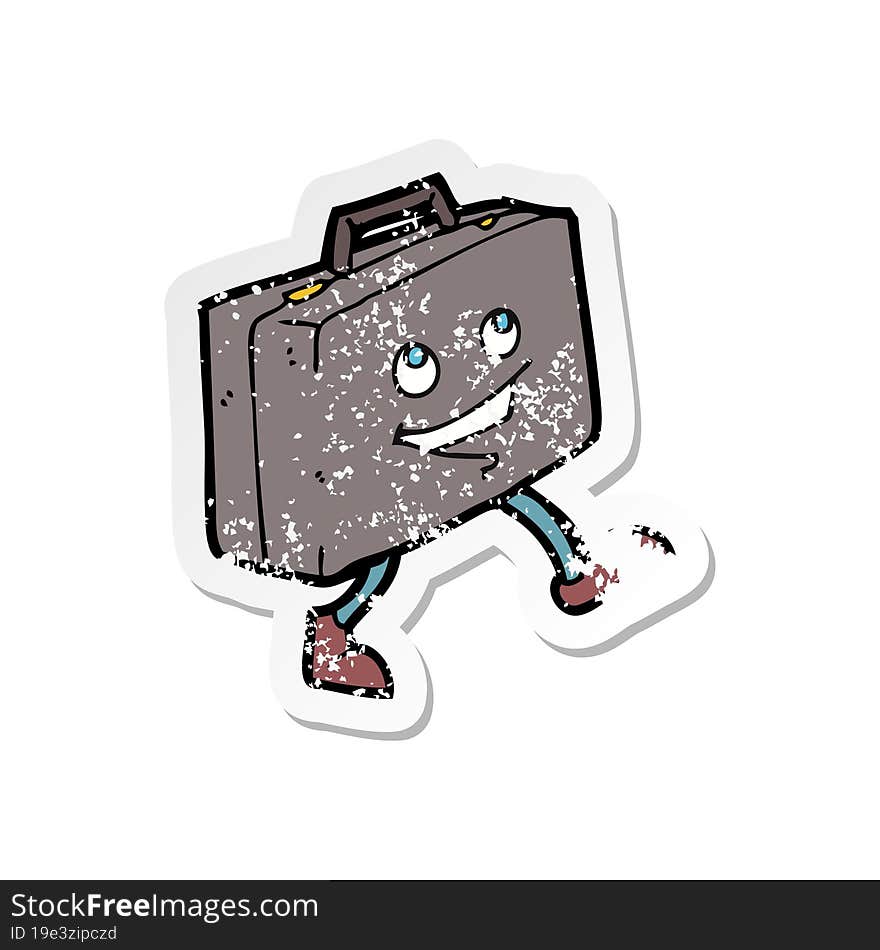 Retro Distressed Sticker Of A Cartoon Briefcase