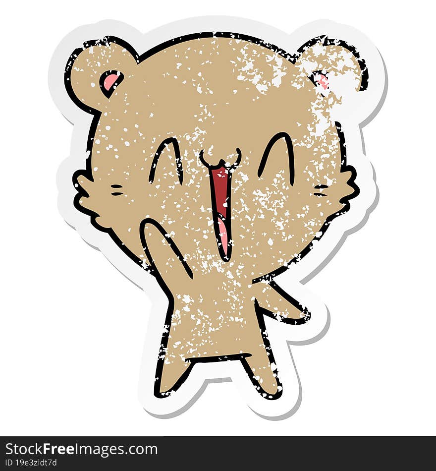 distressed sticker of a happy bear cartoon