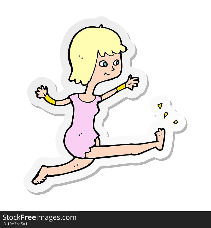 sticker of a cartoon happy woman kicking