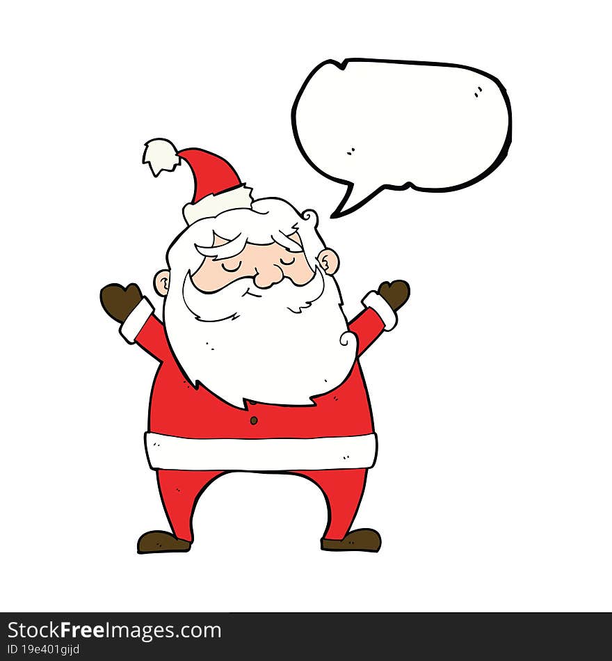 jolly santa cartoon with speech bubble