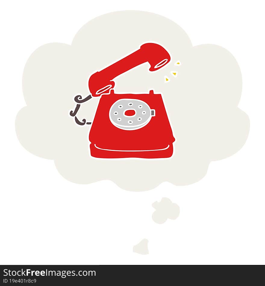 cartoon old telephone with thought bubble in retro style