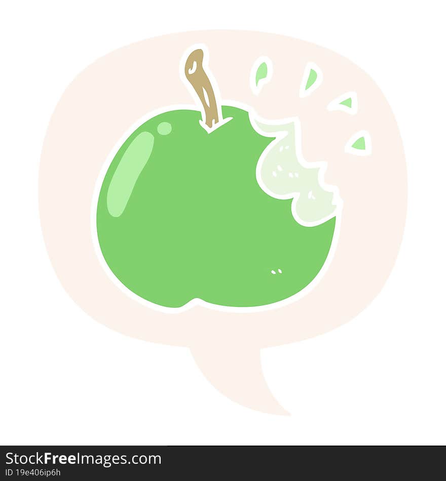 Cartoon Fresh Bitten Apple And Speech Bubble In Retro Style