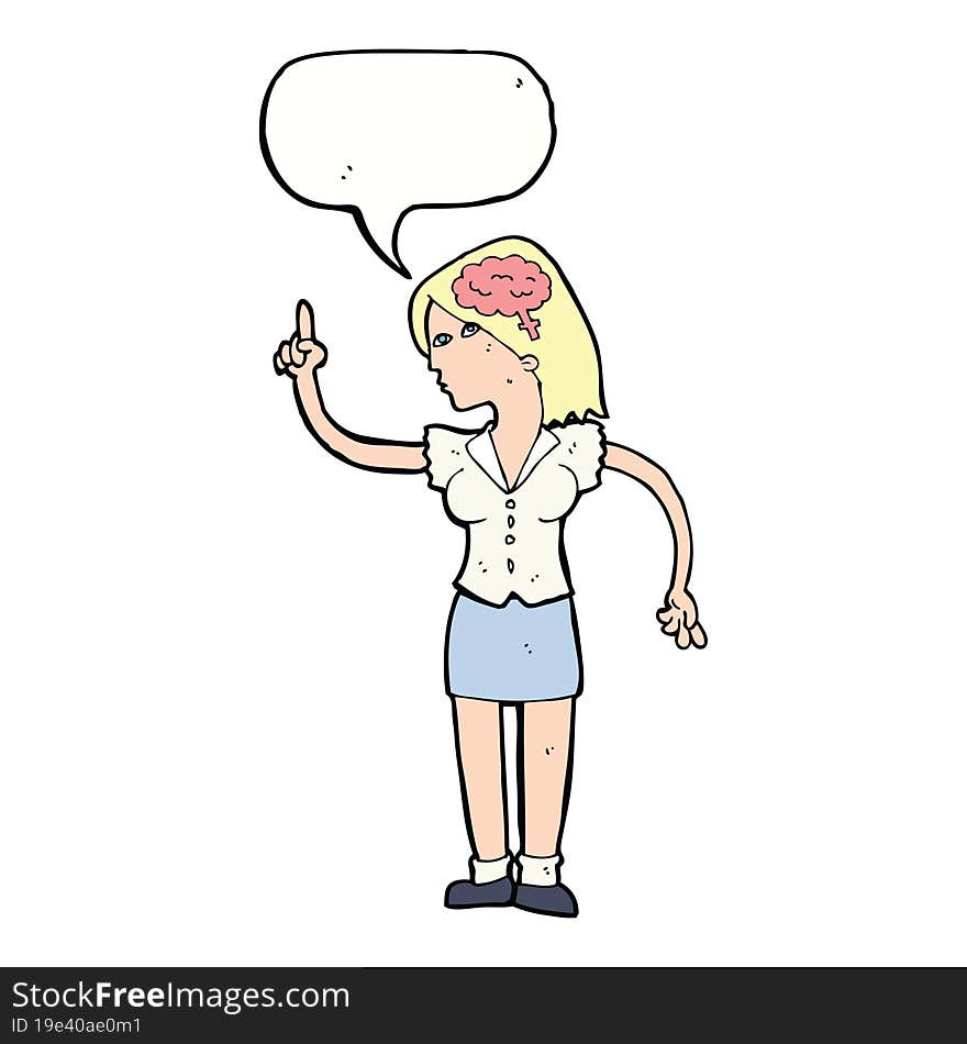 cartoon woman with clever idea with speech bubble