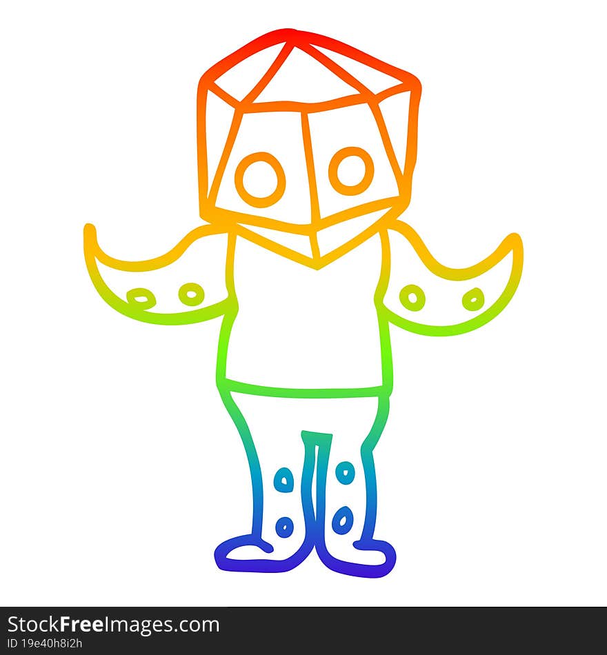 Rainbow Gradient Line Drawing Cartoon Weird Alien