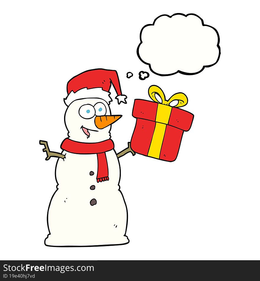 freehand drawn thought bubble cartoon snowman