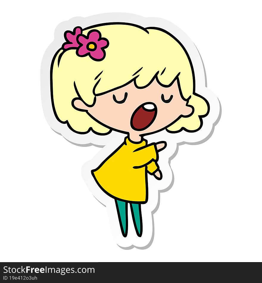 sticker cartoon illustration of a cute kawaii girl. sticker cartoon illustration of a cute kawaii girl