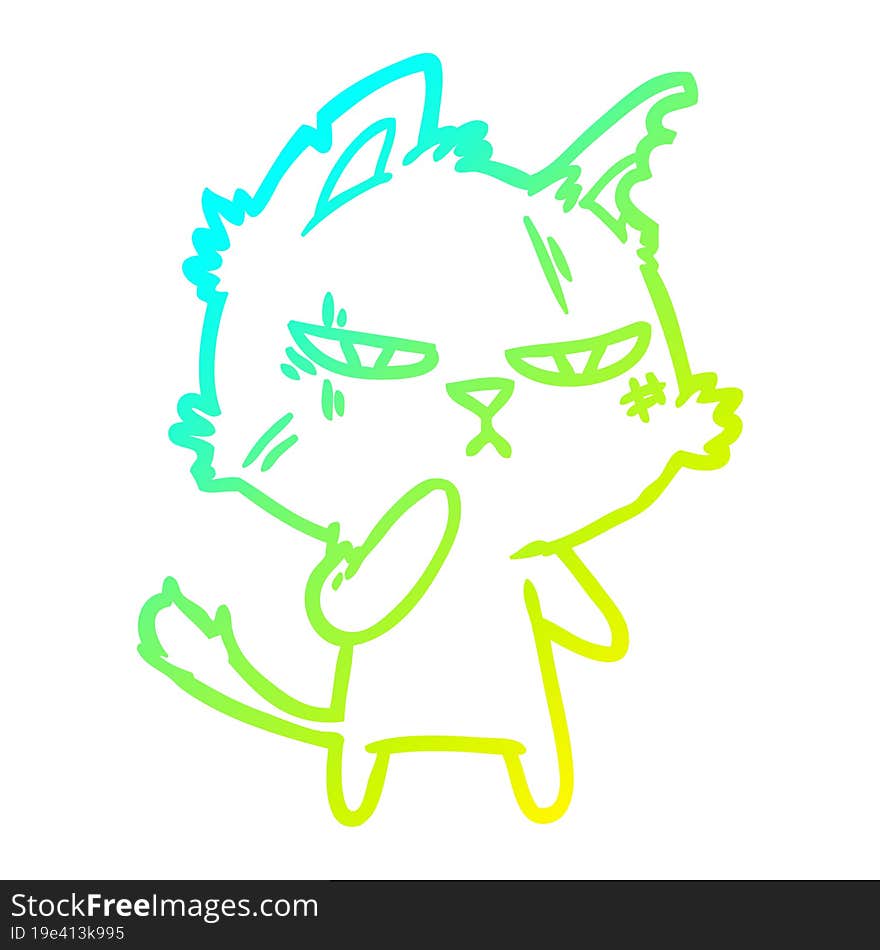 cold gradient line drawing tough cartoon cat