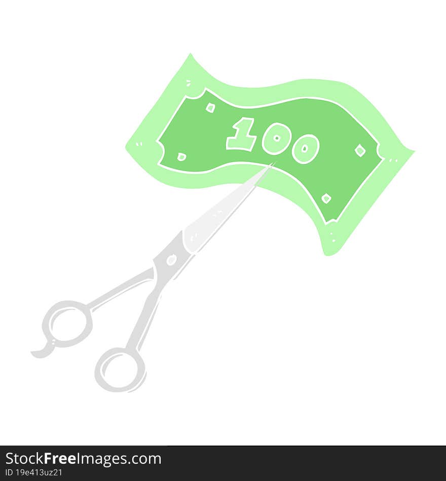 Flat Color Illustration Of A Cartoon Scissors Cutting Money