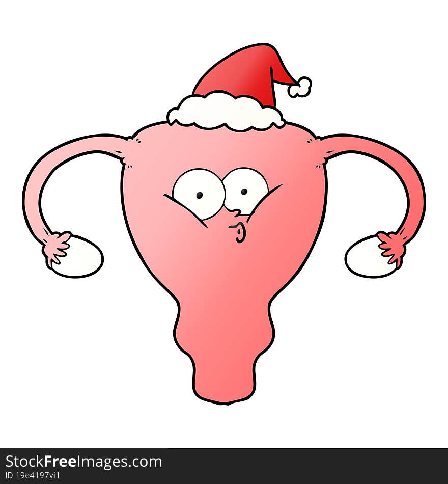 gradient cartoon of a uterus wearing santa hat