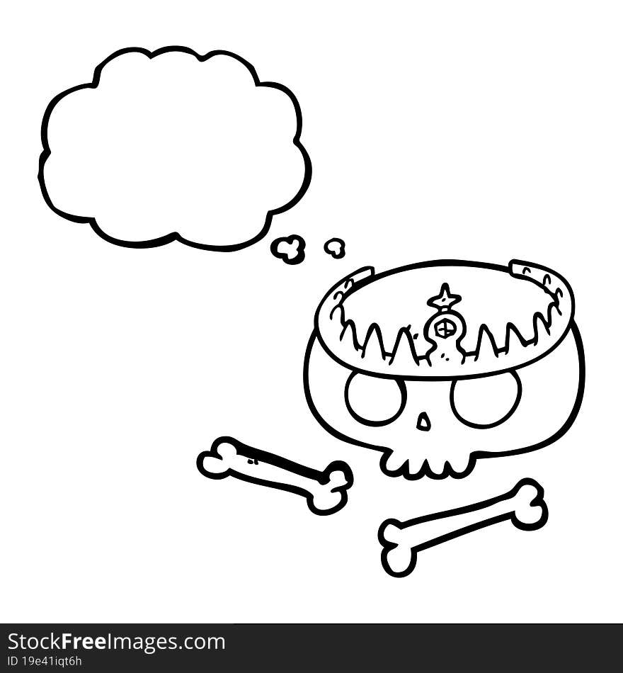 thought bubble cartoon skull wearing tiara